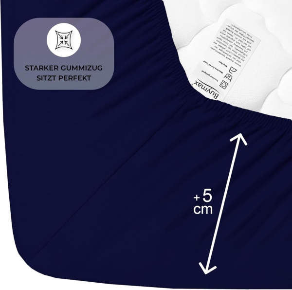Buymax® Spannbettlaken 100x200 cm Doppelpack 100% Baumwolle Spannbetttuch Bettlaken Jersey, Matratzenhöhe bis 25 cm, Farbe Marineblau Bild 4