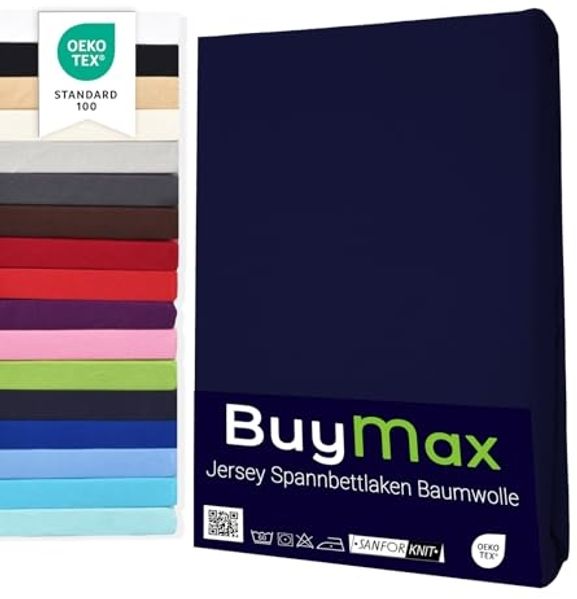 Buymax® Spannbettlaken 100x200 cm Doppelpack 100% Baumwolle Spannbetttuch Bettlaken Jersey, Matratzenhöhe bis 25 cm, Farbe Marineblau