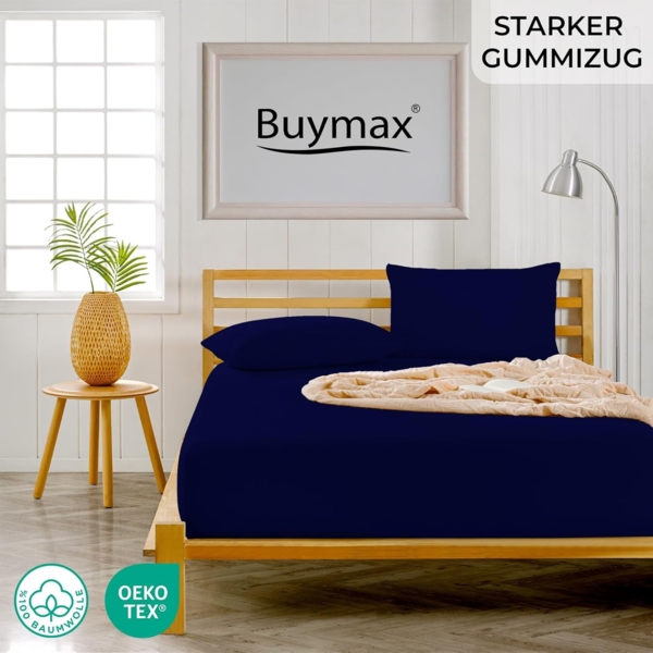 Buymax® Spannbettlaken 100x200 cm Doppelpack 100% Baumwolle Spannbetttuch Bettlaken Jersey, Matratzenhöhe bis 25 cm, Farbe Marineblau Bild 2