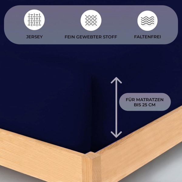 Buymax® Spannbettlaken 100x200 cm Doppelpack 100% Baumwolle Spannbetttuch Bettlaken Jersey, Matratzenhöhe bis 25 cm, Farbe Marineblau Bild 3