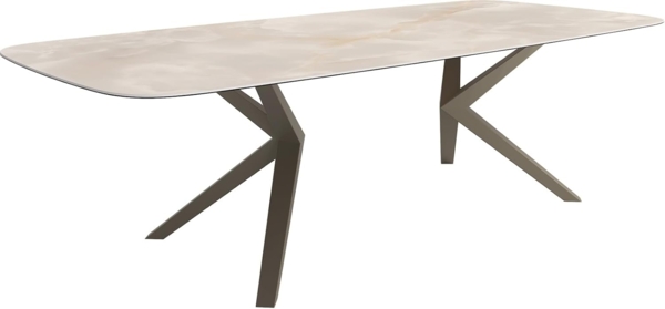 Esstisch Edge Boot 270x120 Keramik Iris FMG Onice Grigio Zenthara kantig Metall Effektfinish Titan