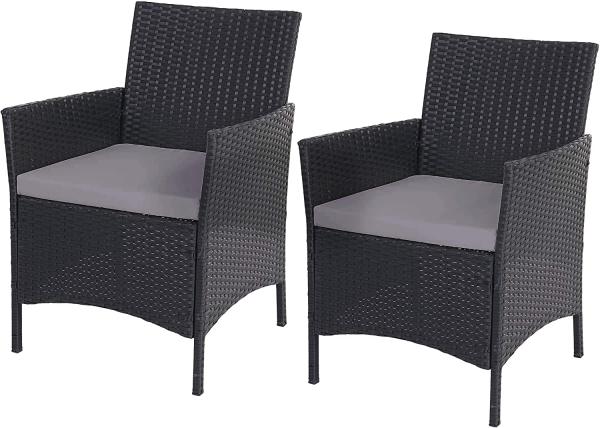 2er-Set Poly-Rattan Gartensessel Halden, Korbsessel ~ anthrazit, Kissen anthrazit