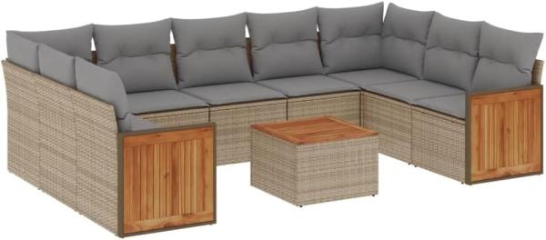 vidaXL 10-tlg. Garten-Sofagarnitur mit Kissen Beige Poly Rattan 3260365