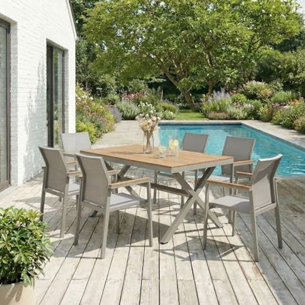 IDIMEX Garten-Essgruppe WINDY, Gartenmöbel Set 6 Personen aus Alu und WPC wetterfest Kaschmir