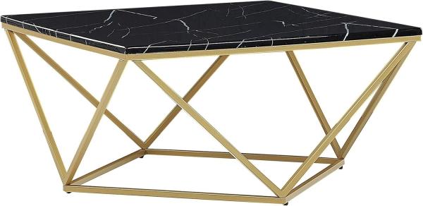 Couchtisch schwarz / gold Marmor Optik quadratisch 80 x 80 cm MALIBU