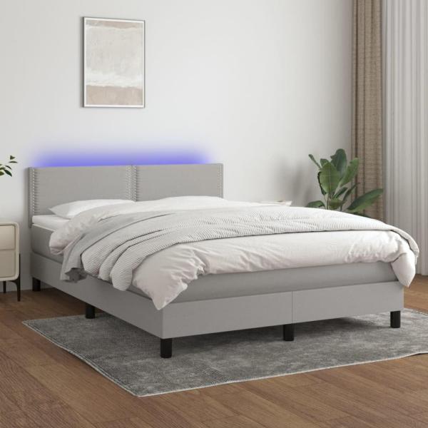 vidaXL Boxspringbett mit Matratze & LED Hellgrau 140x200 cm Stoff 3133077