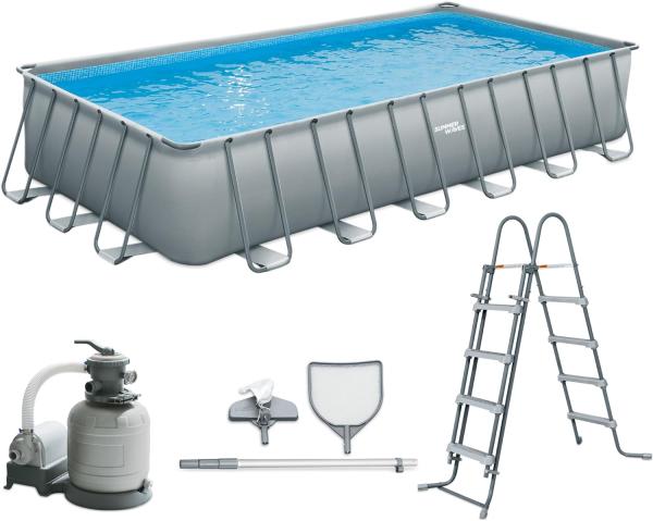 Summer Waves Elite Frame Pool | Aufstellpool rechteckig | Komplettset | Grau | 732x366x132 cm