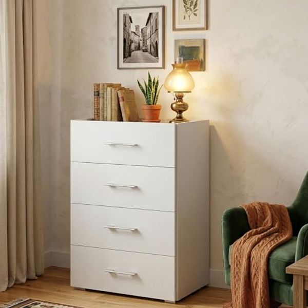 Dmora - Schubladen Aster, Kommode mit 4 Schubladen für Schlafzimmer, Mehrzweckschrank für Büro oder Studio, Cm 50x41h87, Weiß und Beton