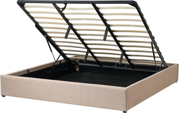 Polsterbett Leinenoptik beige mit Bettkasten hochklappbar 180x200 cm DINAN