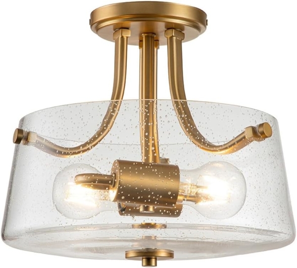 Quoizel QZ-HOLLISTER-SF-BB Deckenleuchte Hollister E27 60W Stahl, Glas; Messing gebürstet B:31. 3cm Ø31. 3cm dimmbar