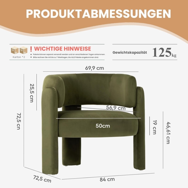 COLAMY Modern Velvet Ohrensessel 2er Set, Gepolsterter Sessel Wohnzimmer, Bequemer Runder loungesessel mit 3 Beinen für Wohnzimmer, Schlafzimmer, Leseecke, Grün Bild 2