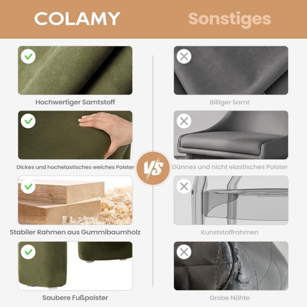 COLAMY Modern Velvet Ohrensessel 2er Set, Gepolsterter Sessel Wohnzimmer, Bequemer Runder loungesessel mit 3 Beinen für Wohnzimmer, Schlafzimmer, Leseecke, Grün Bild 7