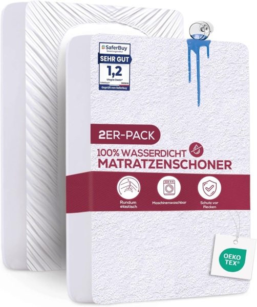 Utopia Bedding Matratzenschoner 90 x 200 x 30 cm (2er Pack) Wasserdicht, Oeko-TEX Zertifiziert Matratzenauflage Atmungsaktive, Matratzenschutz, Rundum Elastisch Weiß