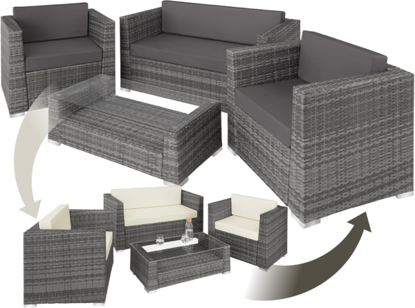 tectake Loungeset Rattan Lounge, (Set, 4-tlg), mit Aluminiumgestell