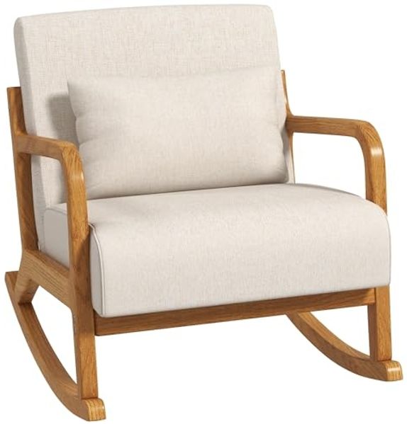 HOMCOM Schaukelstuhl Schwingsessel Relaxsessel mit weicher Polsterung (Schaukelsessel, 1 St), für Schlafzimmer, Wohnzimmer, Creme