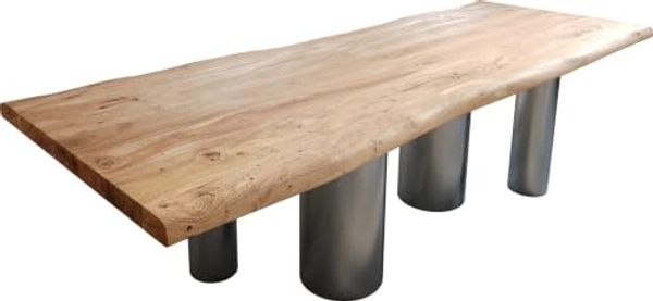 Esstisch Edge 280x100 XL Akazie Natur Pilier Edelstahl gebürstet Live-Edge