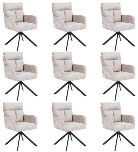 HOME DELUXE Esszimmerstuhl mit Armlehne ALUNA Chenille - 9er Set Beige