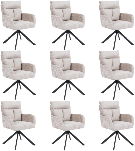 HOME DELUXE Esszimmerstuhl mit Armlehne ALUNA Chenille - 9er Set Beige Bild 1
