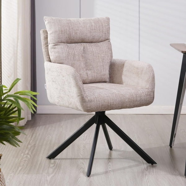 HOME DELUXE Esszimmerstuhl mit Armlehne ALUNA Chenille - 9er Set Beige Bild 2