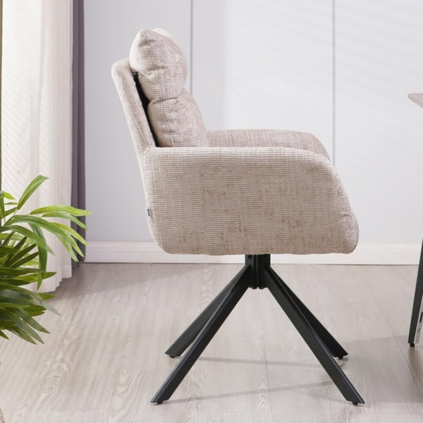 HOME DELUXE Esszimmerstuhl mit Armlehne ALUNA Chenille - 9er Set Beige Bild 3