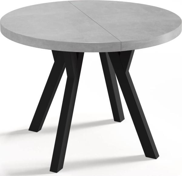 WFL GROUP Designer Runder Ausziehbarer Esstisch - Loft-Stil, Industriell, Platzsparend - Schwarze Beine - 100 bis 150 cm - für 6-8 Personen - Hergestellt in EU - Beton Grau - 150 cm