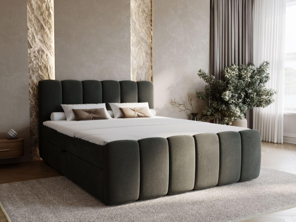 GrainGold Boxspringbett mit Bettkästen CLOUD, Modern Bett mit Kopfteil, 200x200 cm, Dunkelgrau (1x Bett + 1x Topper)