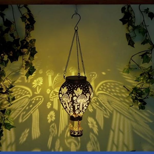 Maximex Solar Gartenleuchte Heißluftballon in Bronze-Optik, hängend, warmweiße LEDs, Dämmerungssensor, wetterfest, Solarleuchte für Garten, Balkon und Terrasse, Ø 15x47 cm, Metall