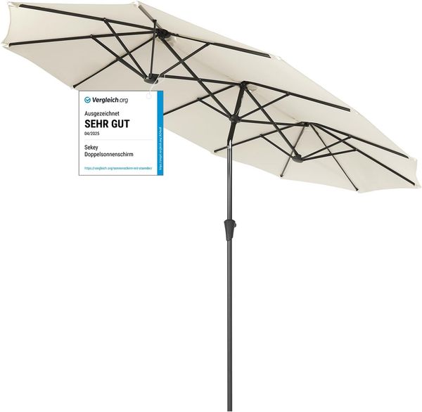 Sekey Balkonschirm 300 x 160 cm Doppelsonnenschirm Marktschirm mit Kurbel, Neigbar, LxB: 300,00x160,00 cm, Oval Gartenschirm mit Sonnenschutz UV50+, windstabil