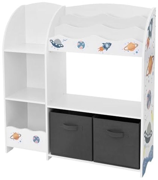 Joyz Spielzeugtruhe Kinderregal Kindermöbel Kinderzimmerregal Spielzeug Spielzimmer Möbel, Weltraum Bücherregal mit 8 Ablagen & 2 Boxen Pressspan / Vlies