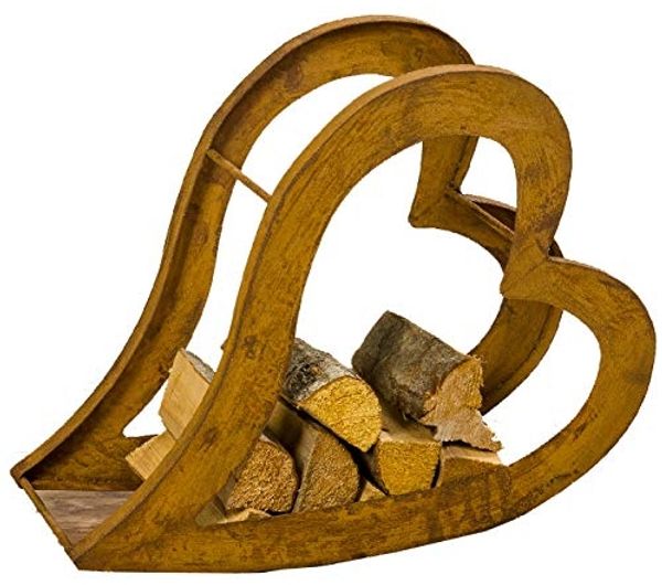 Kaminholzregal, Herz liegend, rostfarben, H 57 cm