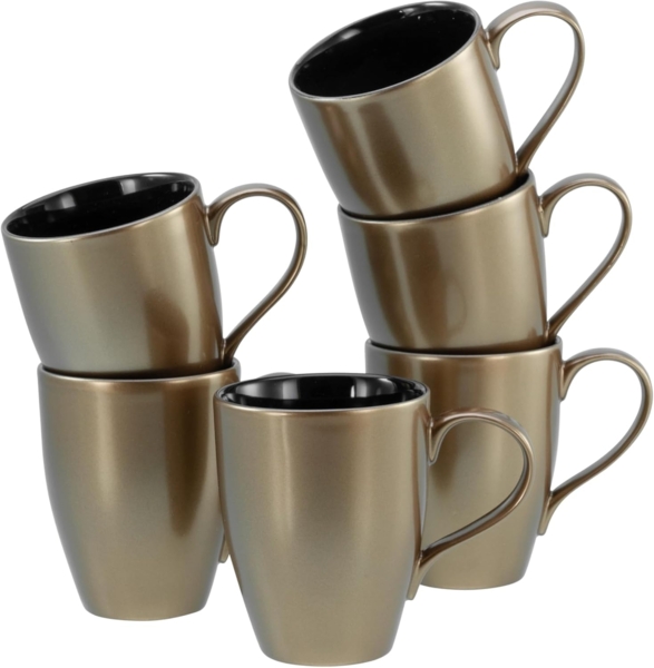 CreaTable Becher Golden Days Schwarz, Becherset, 6-tlg, Steinzeug, Goldfarbene Spezialglasur