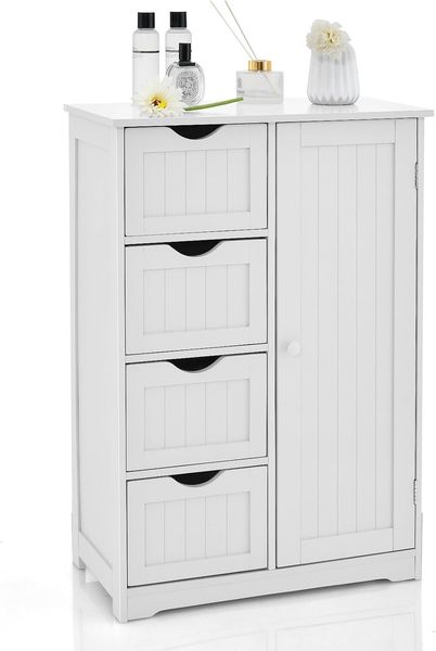 COSTWAY Sideboard Kommode Badschrank Beistellschrank Highboard Mehrzweckschrank Standschrank Anrichte mit 4 Schubladen und 1 Schrank-Abteil (Weiß)