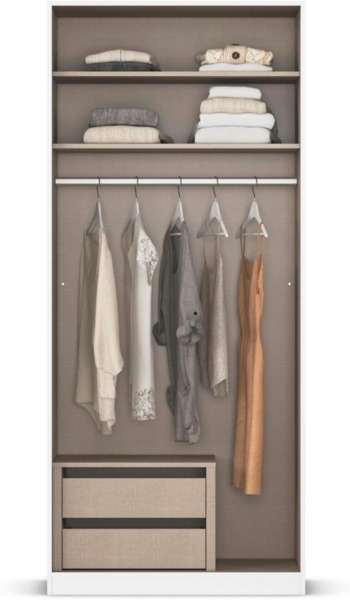Rauch Möbel Alabama, Kleiderschrank, Garderobe, 2-türig, Zubehör Premium, 1 Kleiderstange, 2 Einlegeböden, Schubladeneinsatz, Farbe Weiß/Eiche Artisan, Holz, Griff Grau metallic, 91 x 210 x 54 cm Bild 6