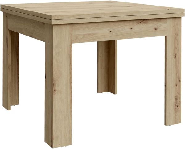 Forte NUORI Esstisch 90 100, Esstisch ausziehbar, Esszimmer, Holzwerkstoff, Artisan Eiche Holzdekor, 95 cm breit x 74,8 cm hoch x 95 cm tief