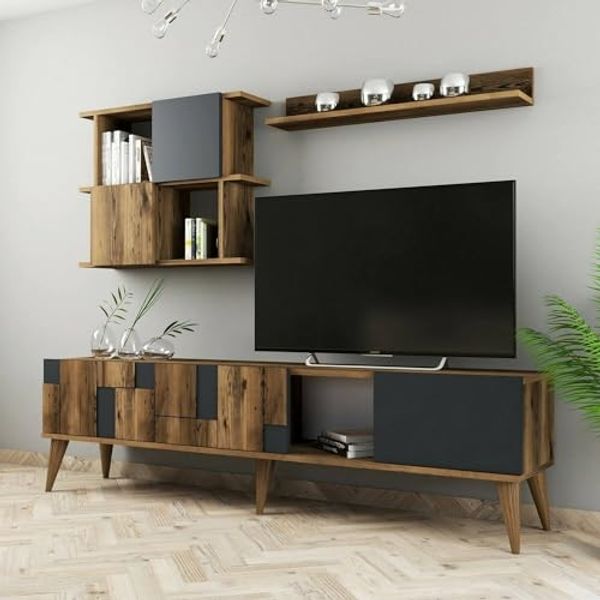 Dmora TV-Schrank Menk 180 x 33,8 x 48,6h cm Braun 4 Regale, 4 Türen