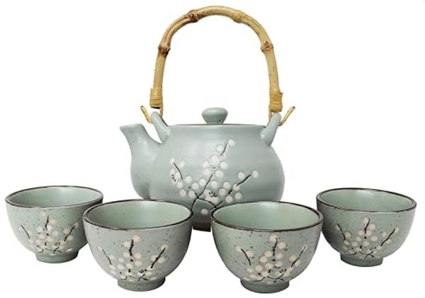MystiCalls Teeservice Japanisches Tee Set für 4 Personen zartem Kirschblüten Design (4-tlg), 4 Personen, Keramik, Spülmaschinenfest und hitzebeständig