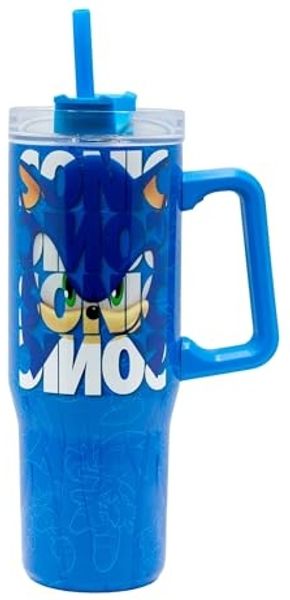 Sonic the Hedgehog Trinkflasche Thermobecher aus Edelstahl mit Strohhalm – 940 ml wiederverwendbar