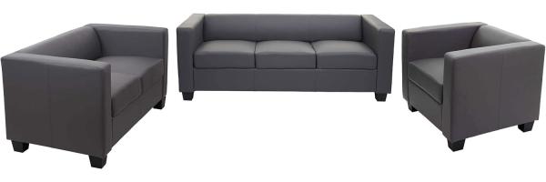 3-2-1 Sofagarnitur Couchgarnitur Loungesofa Lille ~ Kunstleder, dunkelgrau