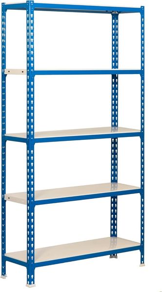 SimonRack Schwerlastregal, Lagerregal, 180 x 90 x 40 cm, Metallregal, Kellerregal, Biegestelle 180 kg, 5 Fachböden, Blau/Weiss - Simonclick