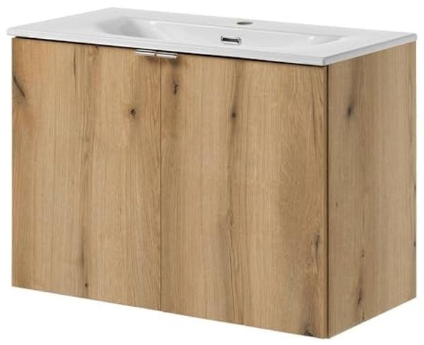 Waschtisch Skelbolu mit Türen 80x57x39 cm Eicheoptik [en. casa]