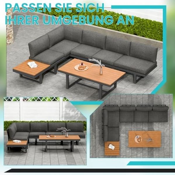 Mucola Gartenlounge-Set Ecklounge mit Liegefunktion Aluminium Essgruppe wetterfest Grau, (wetterfest, resistent gegen Regen, Salzwasser und intensive Sonneneinstrahlung, Kissen inkl. Reißverschluss, daher abnehm- und waschbar), inkl. praktischem seitli... Bild 3