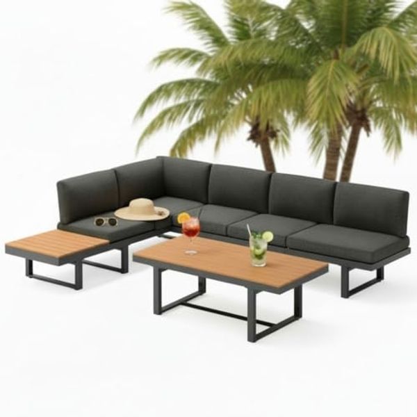 Mucola Gartenlounge-Set Ecklounge mit Liegefunktion Aluminium Essgruppe wetterfest Grau, (wetterfest, resistent gegen Regen, Salzwasser und intensive Sonneneinstrahlung, Kissen inkl. Reißverschluss, daher abnehm- und waschbar), inkl. praktischem seitli...