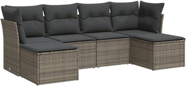 vidaXL 6-tlg. Garten-Sofagarnitur mit Kissen Grau Poly Rattan 3249849