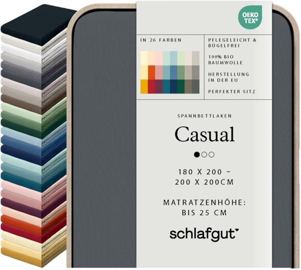 Schlafgut Spannbettlaken CASUAL u.a. in Gr. 90x200, 140x200 oder 180x200 cm, 100% Bio-Baumwolle, Jersey, Gummizug: rundum, (1 Stück), Bettlaken für Matratzen bis 25 cm Höhe, zuverlässig, langlebig, weich