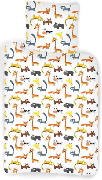 Baby Kinder BettwÃ¤sche Tiere Giraffe Hund Katze Huhn Fuchs Kuh Bettdecke 100x135 + Kopfkissen 40x60 cm, 100% Baumwolle