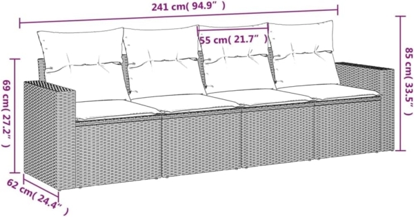 vidaXL 4-tlg. Garten-Sofagarnitur mit Kissen Grau Poly Rattan 3218670 Bild 3