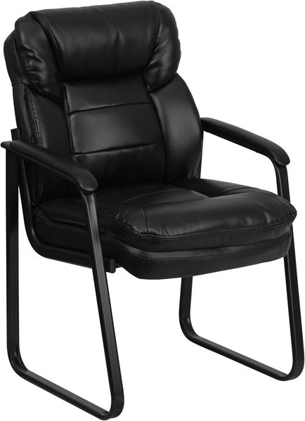 Flash Furniture Empfangsstuhl, Vorstands-Beistellstuhl, mit Lendenwirbelunterstützung und Kufengestell, schwarzes LeatherSoft, 1 Stück