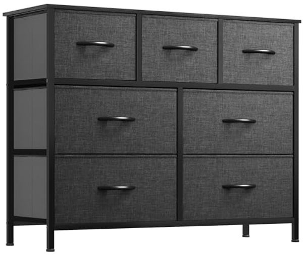 YITAHOME Kommode, Schrank, Aufbewahrungsschrank, 7 Schubladen aus Stoff mit Griffen, Aufbewahrungskommode, schwarz grau