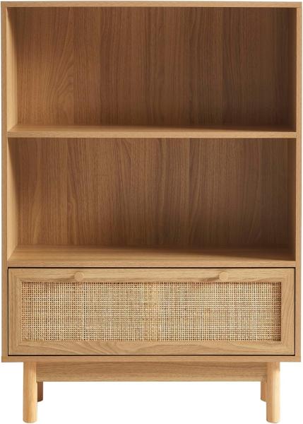 BAÏTA Helena Bücherregal, Eichenoptik, Rattangeflecht, 80 cm
