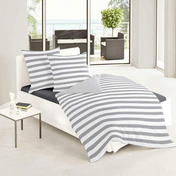 Traumschlaf Mako-Satin Bettwäsche Albklassik Stripe|200x220 cm + 2x 80x80 cm| silber